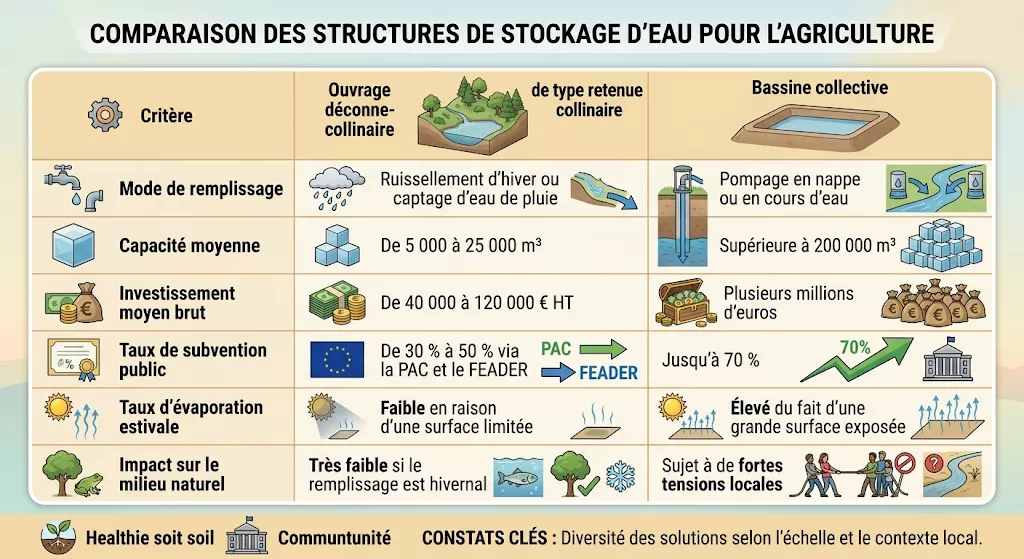 Comparaison des structures de stockage d'eau pour l'agriculture